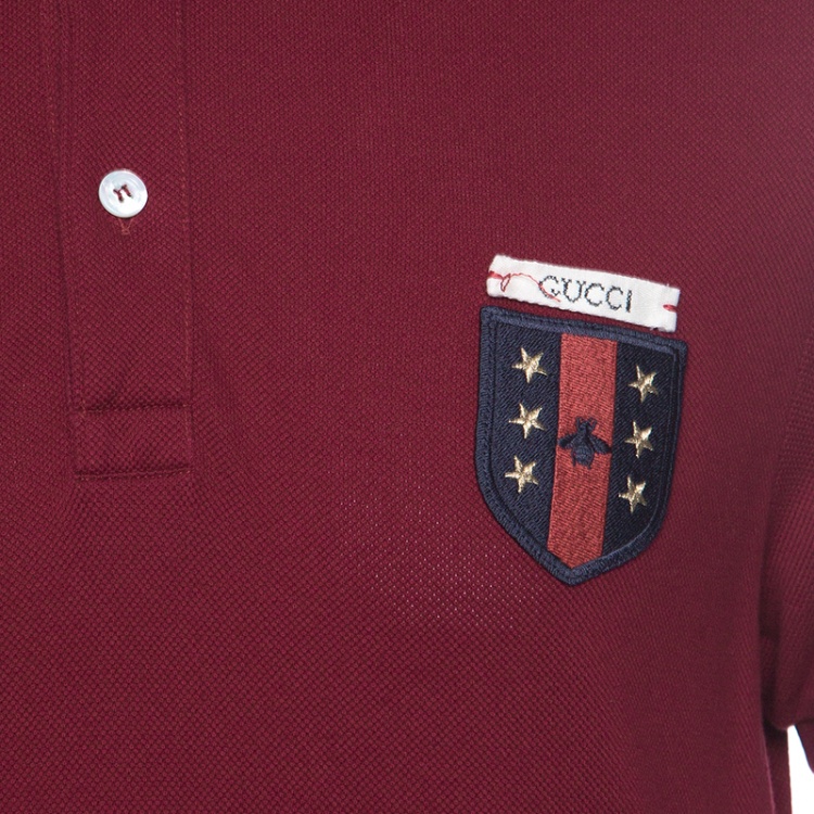 مملوكة مسبقًا Gucci Red Bee Applique Detail Honeycomb Knit Polo T-Shirt XXL