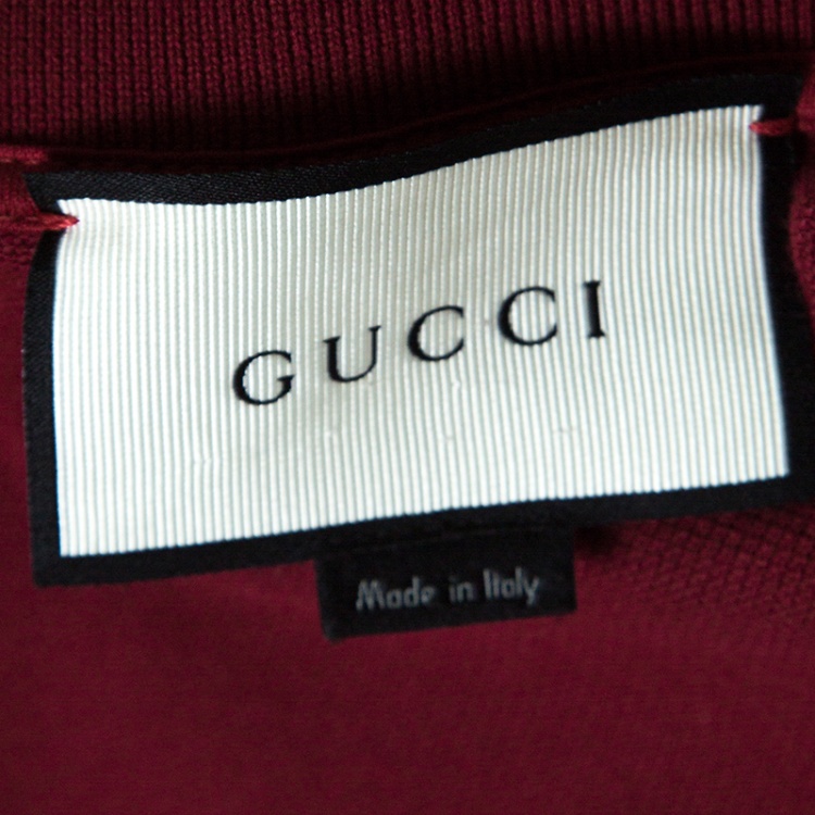 مملوكة مسبقًا Gucci Red Bee Applique Detail Honeycomb Knit Polo T-Shirt XXL