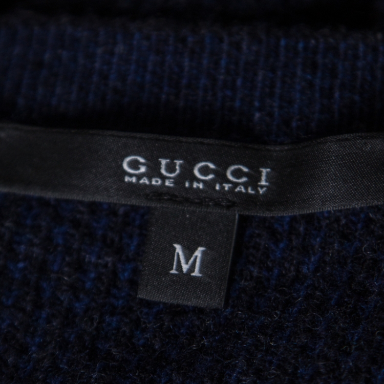 Pre Owned Gucci Dark Blue Textured Wool V Neck Sweater M