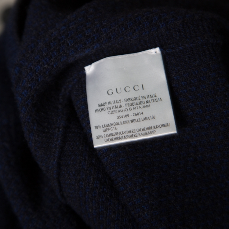 Pre Owned Gucci Dark Blue Textured Wool V Neck Sweater M