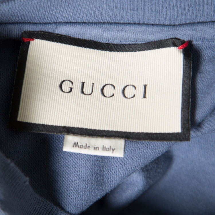 Pre Owned Gucci L'Aveugle Par Amour Blue Octopus Print Applique Detail Distressed T-Shirt M