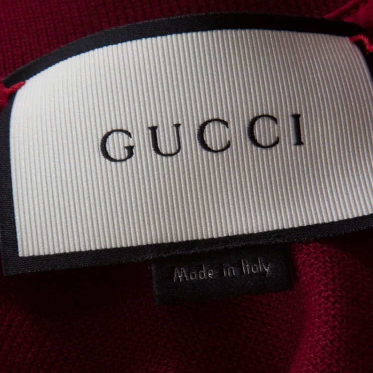 Pre Owned Gucci Dark Red Honeycomb Knit Cotton Polo T Shirt M 