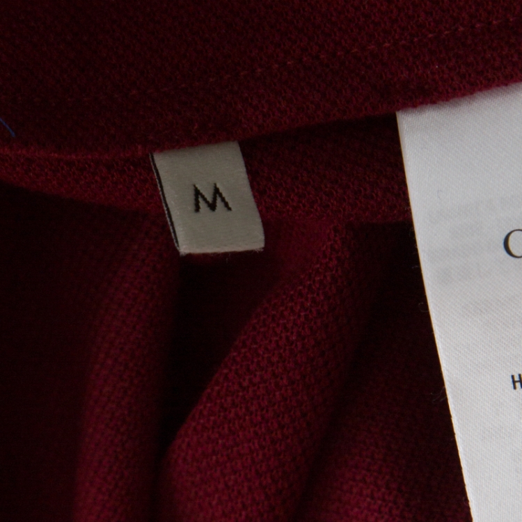 Pre Owned Gucci Dark Red Honeycomb Knit Cotton Polo T Shirt M 