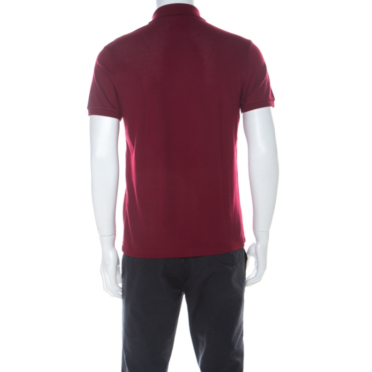 Pre Owned Gucci Dark Red Honeycomb Knit Cotton Polo T Shirt M 