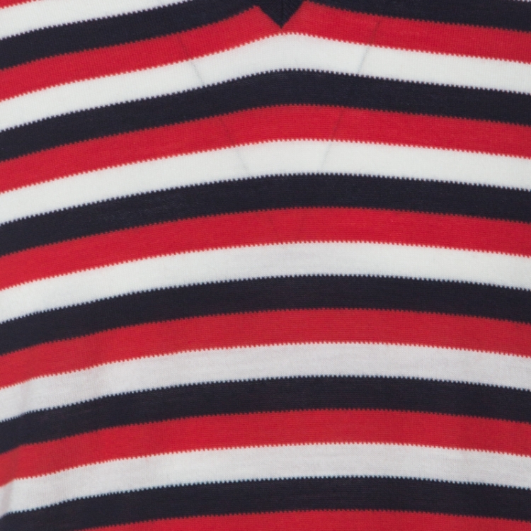 Pre Owned Gucci Red White Navy Striped Wool V Neck Sweater L