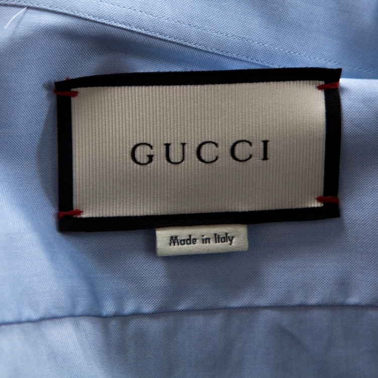 مملوكة مسبقًا Gucci Light Blue Cotton Dragon Collar Embroidery Oxford Duke Shirt XL