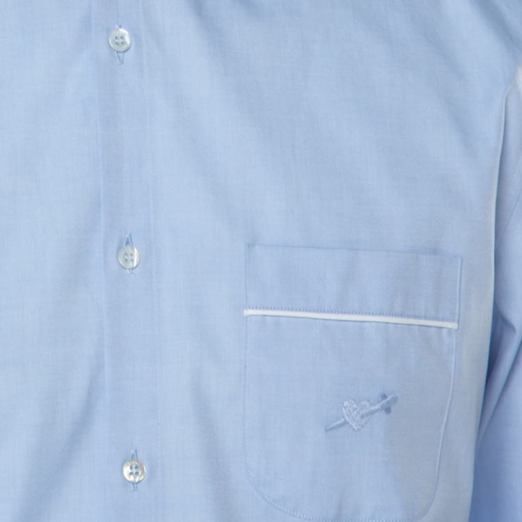 مملوكة مسبقًا Gucci Light Blue Cotton Dragon Collar Embroidery Oxford Duke Shirt XL