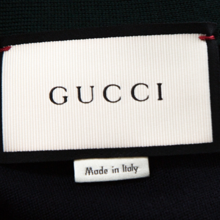 Pre Owned Gucci Ink Blue Wool Web Stripe Detail Open Front Cardigan XL