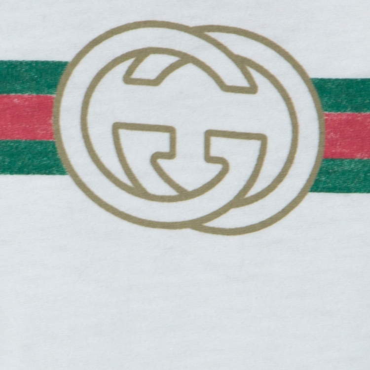 Pre Owned Gucci White Logo Print Cotton Dragon Embroidered Long Sleeve T-Shirt M