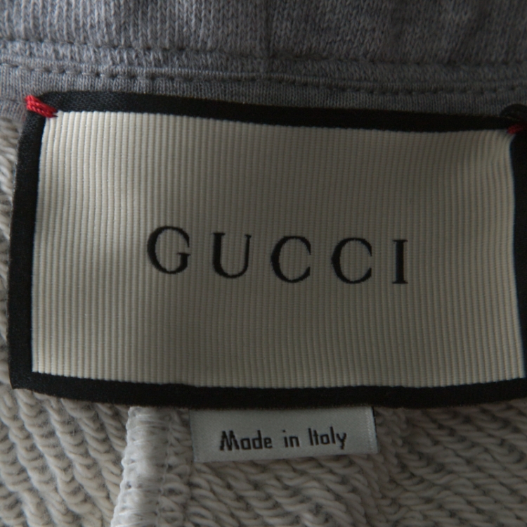 Pre Owned Gucci Grey Cotton Logo Print Loopback Wide Leg Drawstring Shorts S 