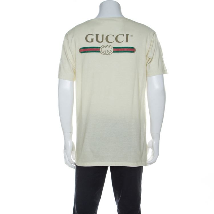 Pre Owned Gucci Cream Carnivorous Plant Print Cotton T-Shirt M