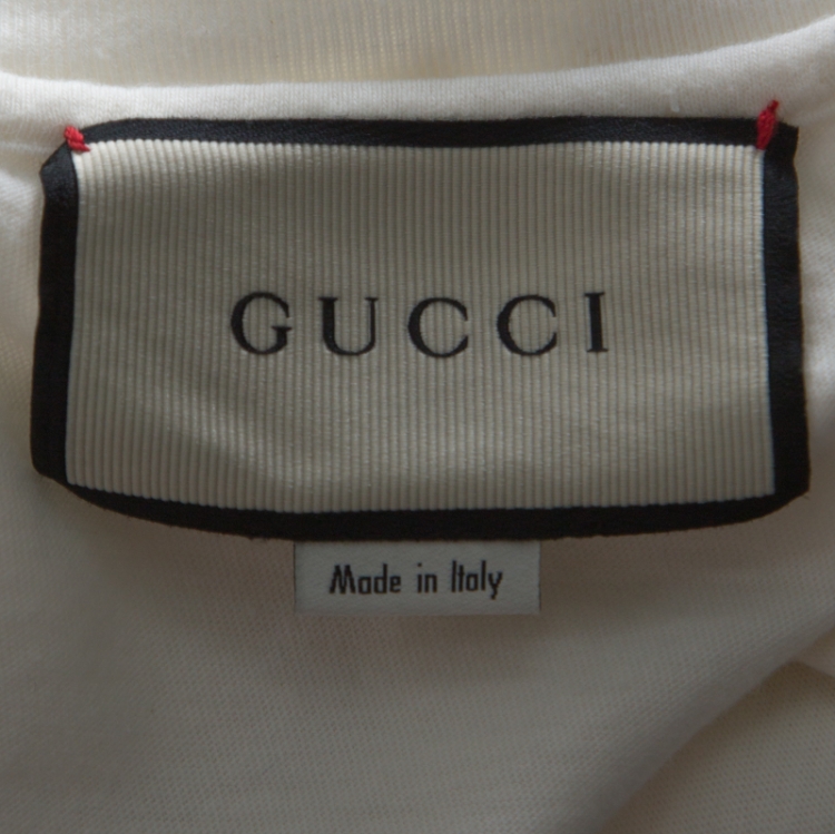Pre Owned Gucci Off White Amour Eye Printed Cotton T Shirt L 