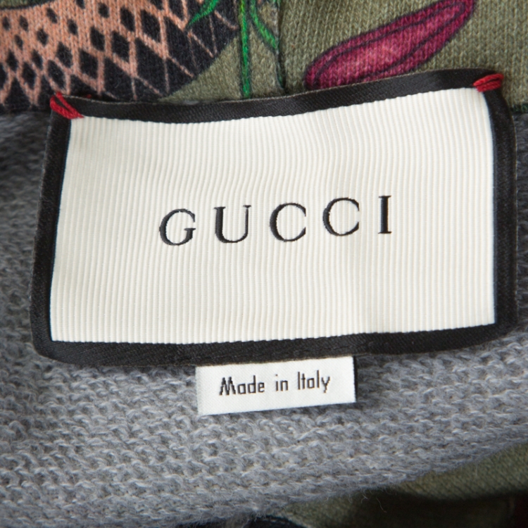 Pre Owned Gucci Green Jungle Print Cotton Hoodie L