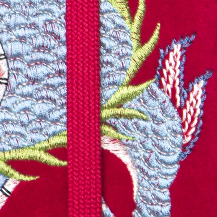 Pre Owned Gucci Red Velvet Dragon Appliqué Hoodie L