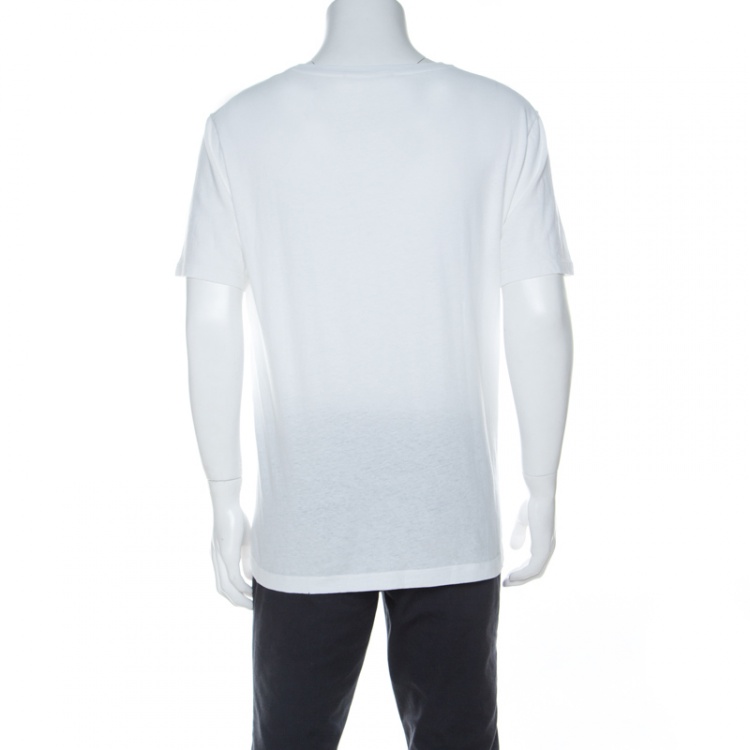 Pre Owned Gucci White Cotton Washed Out Logo Print T-Shirt M