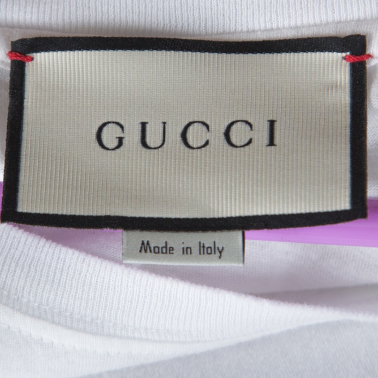 Pre Owned Gucci White Cotton Washed Out Logo Print T-Shirt M