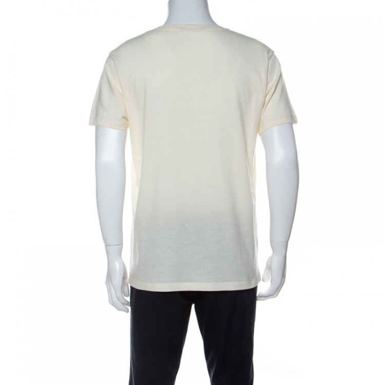 Pre Owned Gucci Cream Cotton Logo Cities Print T-Shirt M