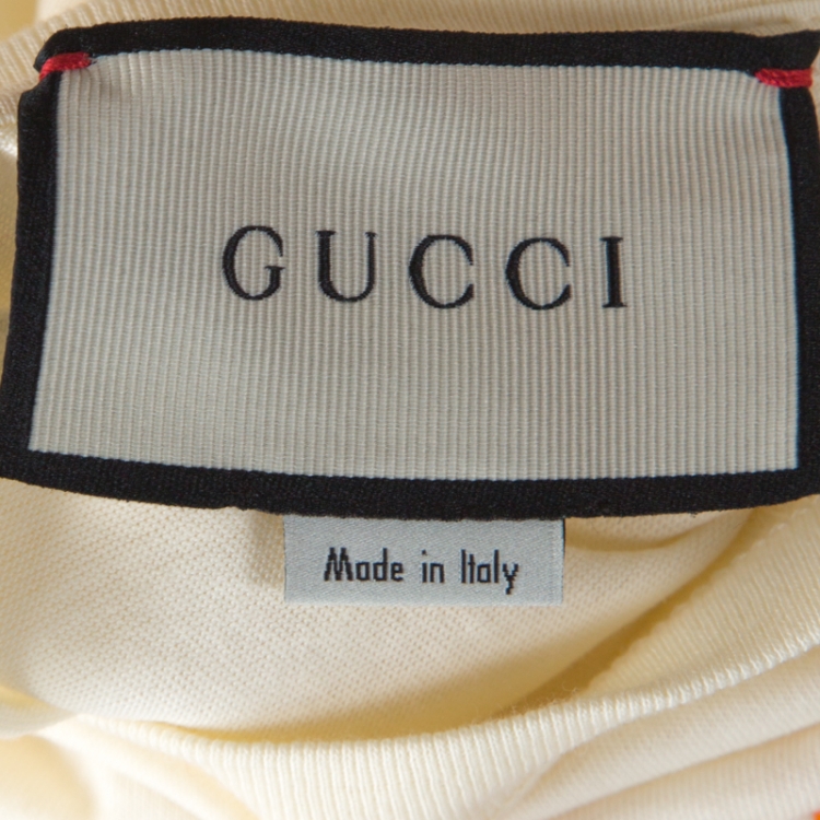 Pre Owned Gucci Cream Cotton Logo Cities Print T-Shirt M