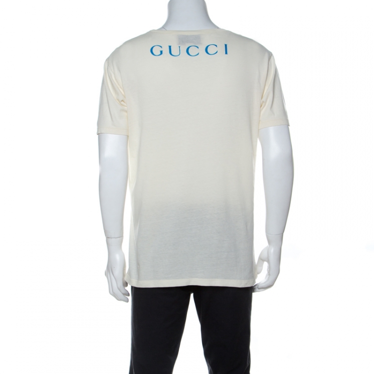 مملوكة مسبقًا Gucci Cream Paramount Logo Print Cotton T-Shirt M