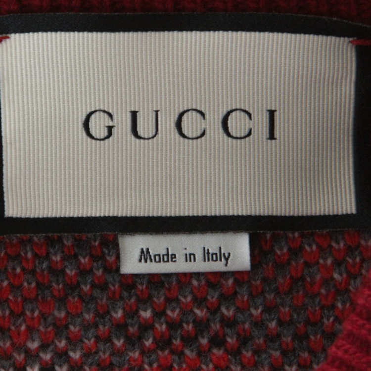 Pre Owned Gucci Red Wool Tiger Snake Striped Sweater S