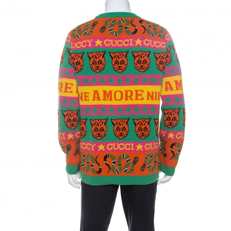 Pre Owned Gucci Multicolor Wool Tiger Snake Striped Jumper S