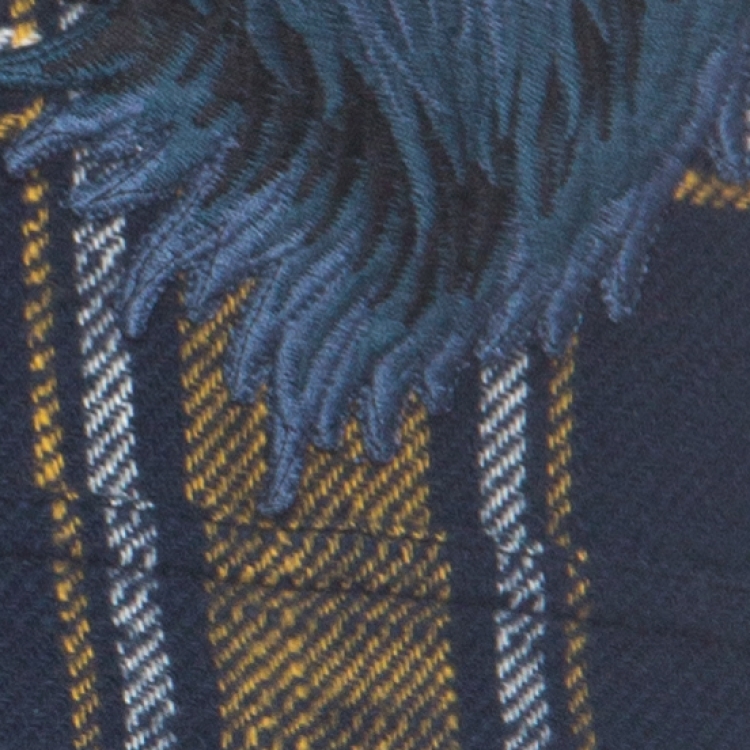 Pre Owned Gucci Yellow and Blue Cotton Flannel Wolf Embroidered Shirt L