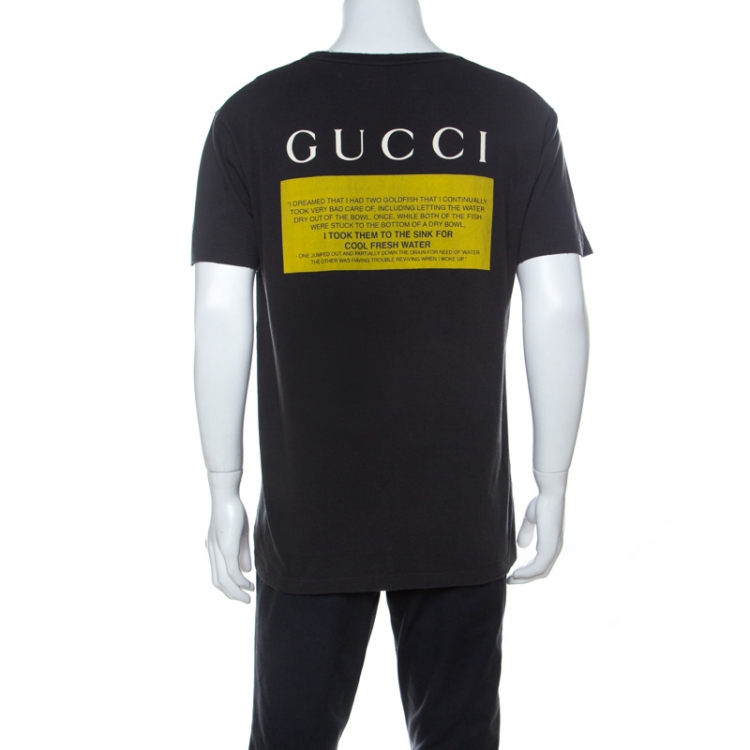 مملوكة مسبقًا Gucci Charcoal Grey Cotton Worn In Effect Black Cat T-shirt M