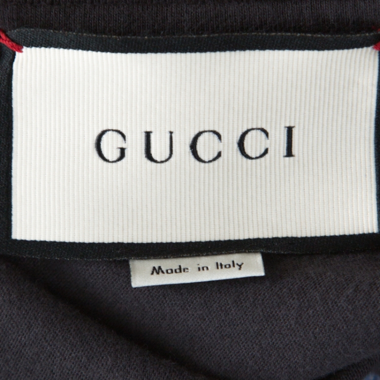 مملوكة مسبقًا Gucci Charcoal Grey Cotton Worn In Effect Black Cat T-shirt M