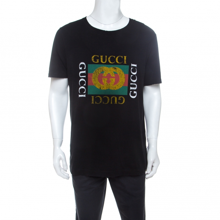 Black Cotton Vintage Logo Printed T-Shirt L Gucci | TLC