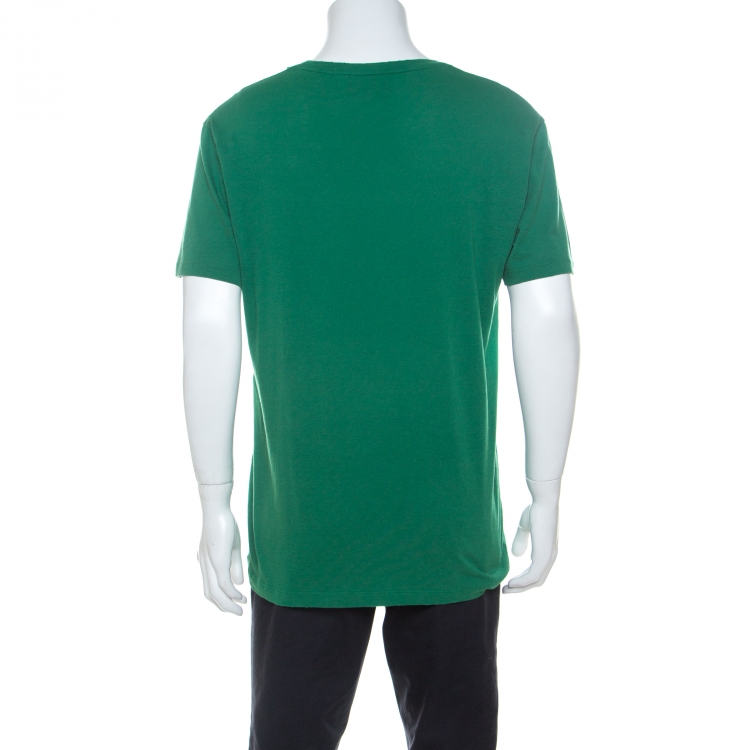 Pre Owned Gucci Green Baby Logo Print Cotton Distressed Detail T-Shirt M