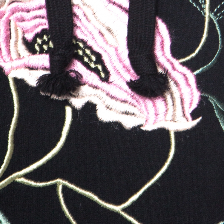 Pre Owned Gucci Black Cotton Floral Embroidered Hoodie L