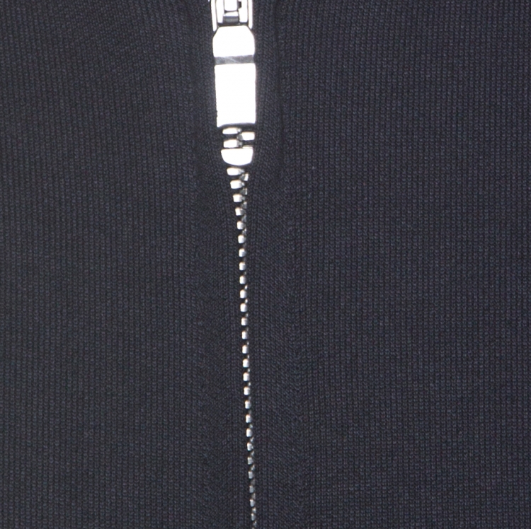 Pre Owned Gucci Navy Blue Cotton Blend Embroidery Detail Front Zip Track Jacket L