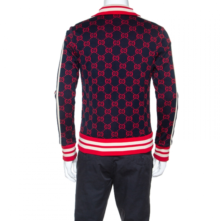 Gucci Navy Blue Monogram Pattern Cotton Contrast Trim Track Jacket M Gucci Tlc