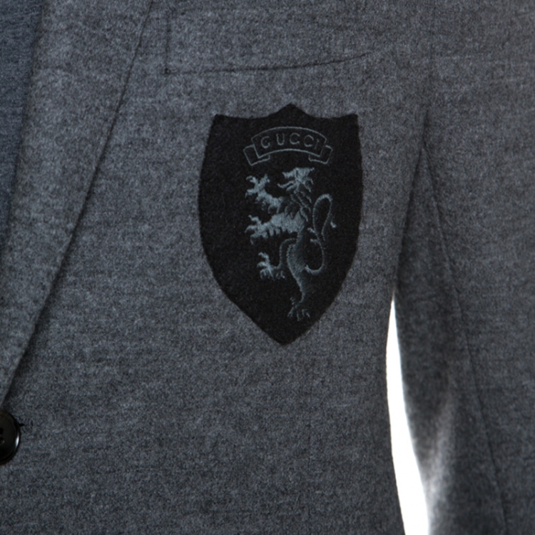 Pre Owned Gucci Grey Cashmere Blend Crest Detail Blazer L