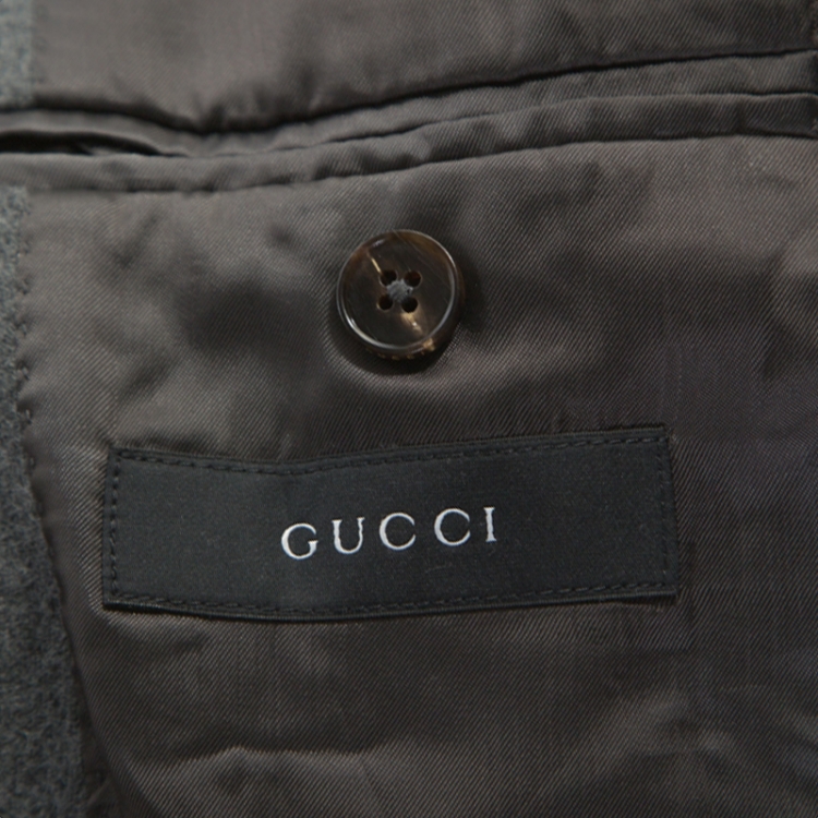 Pre Owned Gucci Grey Cashmere Blend Crest Detail Blazer L