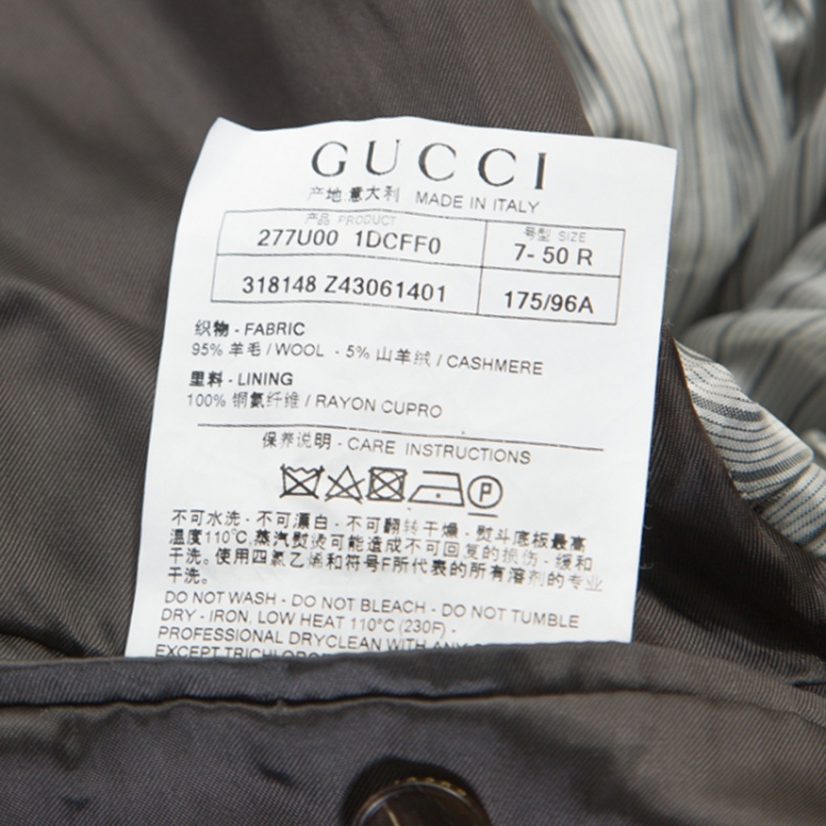 Pre Owned Gucci Grey Cashmere Blend Crest Detail Blazer L