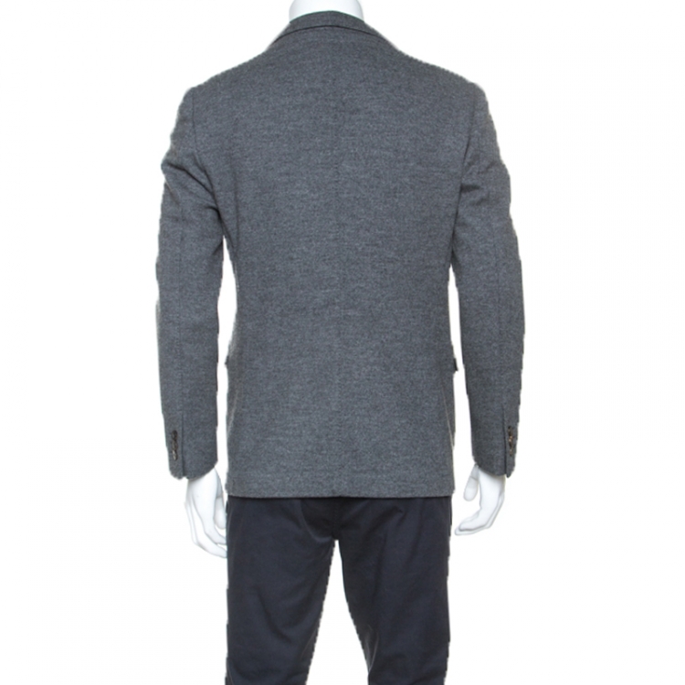 Pre Owned Gucci Grey Cashmere Blend Crest Detail Blazer L