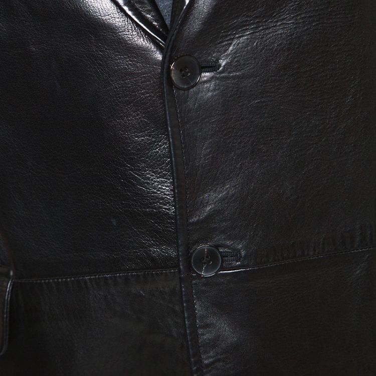 Pre Owned Gucci Black Leather Blazer XL
