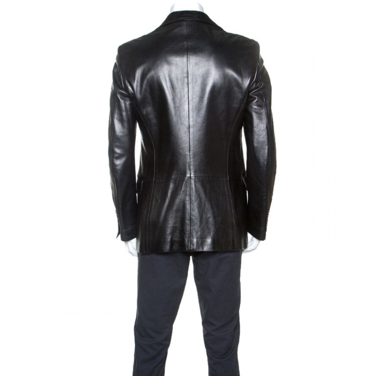 Pre Owned Gucci Black Leather Blazer XL