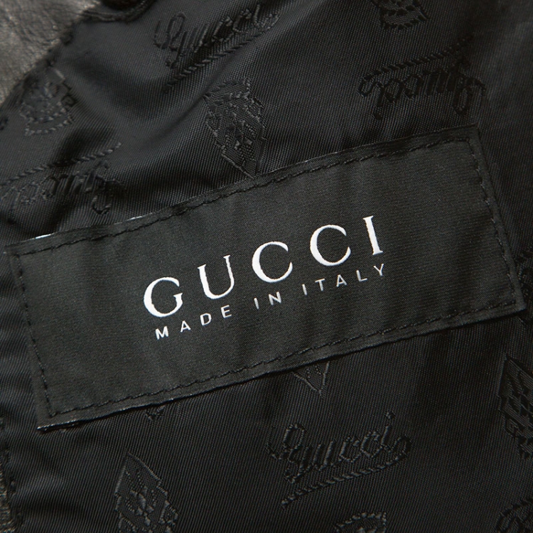 Pre Owned Gucci Black Leather Blazer XL