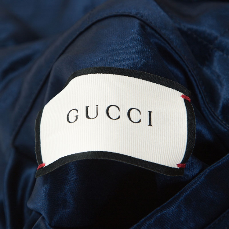 مملوكة مسبقًا Gucci Blue and Red Satin Striped Trim Reversible Bomber Jacket XXL