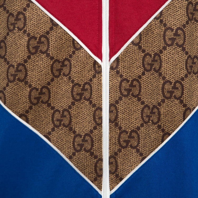 مملوكة مسبقًا Gucci Brown GG Supreme Web Jersey Zip Front Jacket M
