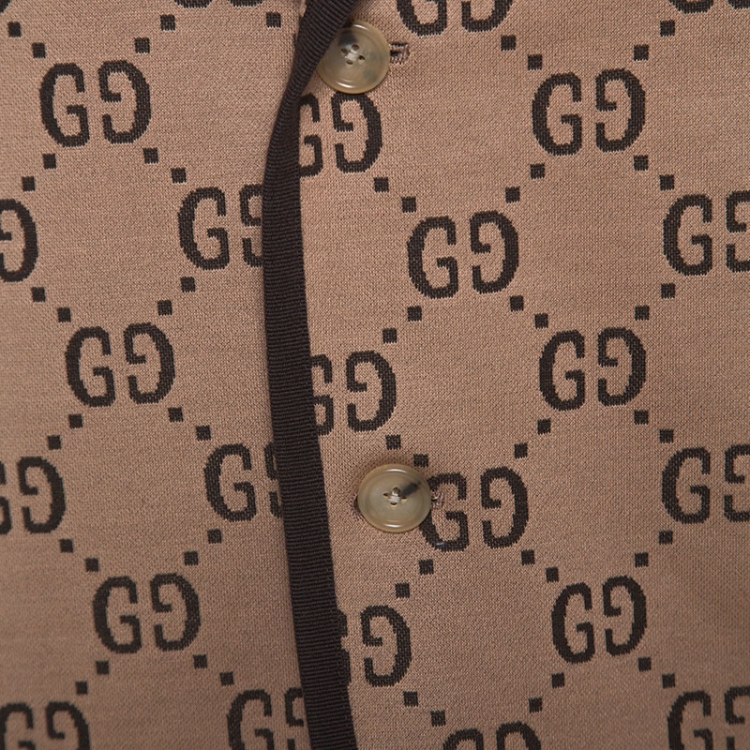 Pre Owned Gucci Beige Monogram Patterned Knit Blazer XXL