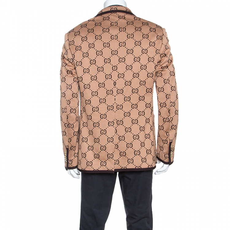 Pre Owned Gucci Beige Monogram Patterned Knit Blazer XXL