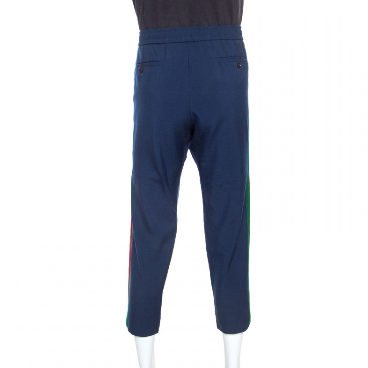 Pre Owned Gucci Blue Web Striped Wool Track Pants XXL