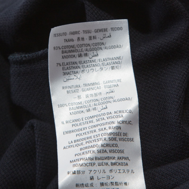 Pre Owned Gucci Navy Blue Stretch Cotton Embroidered Patch Detail Polo T-Shirt L