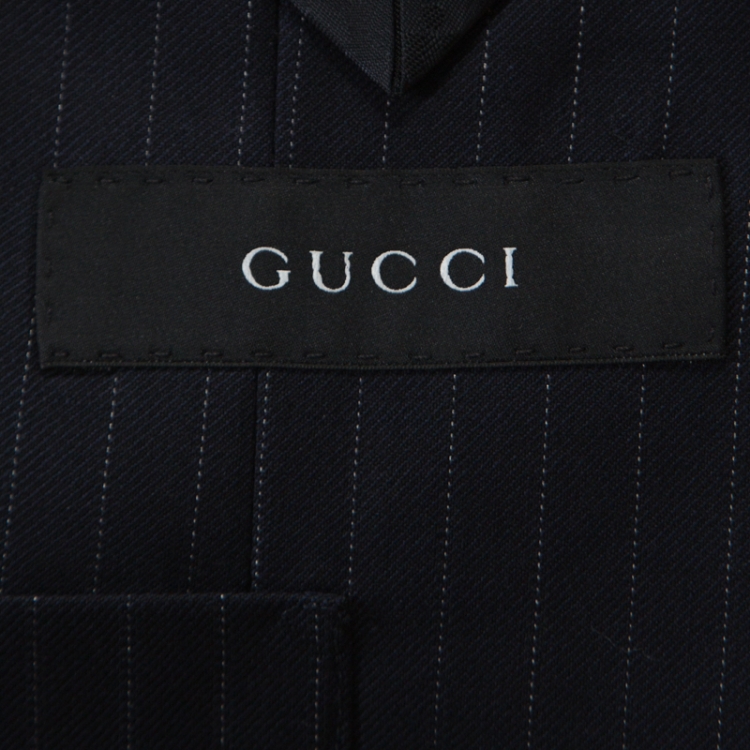 Pre Owned Gucci Navy Blue Striped Wool Tailored Suit M