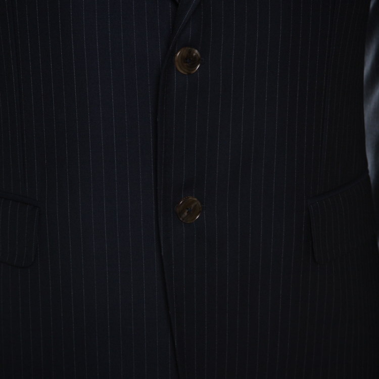 Pre Owned Gucci Navy Blue Striped Wool Tailored Suit M