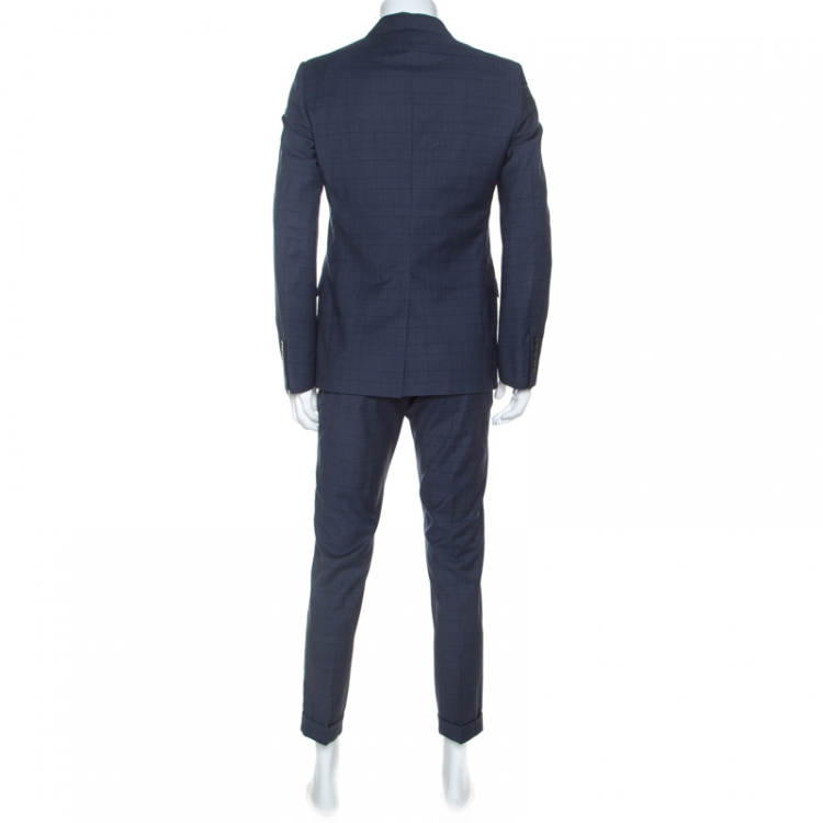 Pre Owned Gucci Blue Glen Check Wool Tailored Suit L