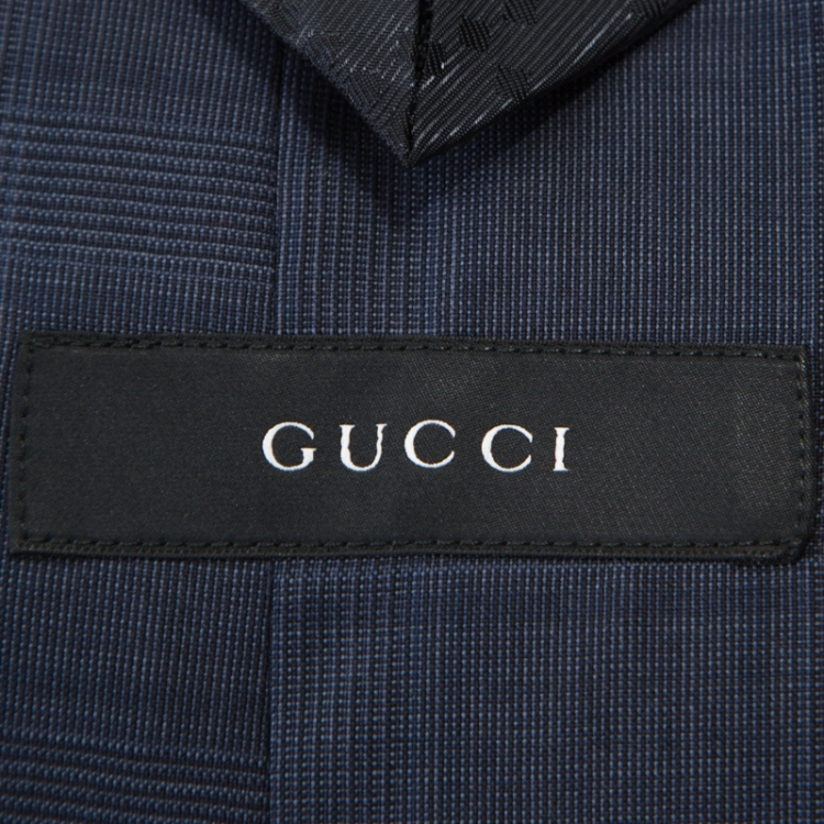 Pre Owned Gucci Blue Glen Check Wool Tailored Suit L